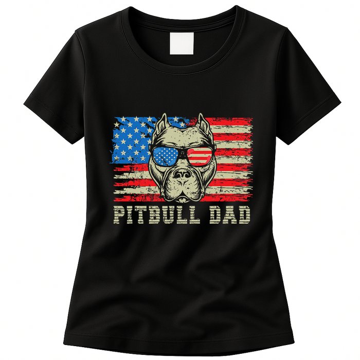 Pitbull Dad American Pit Bull Dog Us Flag 4th Of July Womens T-Shirt