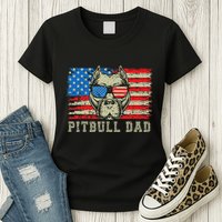 Pitbull Dad American Pit Bull Dog Us Flag 4th Of July Womens T-Shirt
