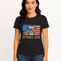Pitbull Dad American Pit Bull Dog Us Flag 4th Of July Womens T-Shirt