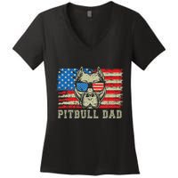 Pitbull Dad American Pit Bull Dog Us Flag 4th Of July Women's V-Neck T-Shirt