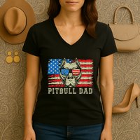 Pitbull Dad American Pit Bull Dog Us Flag 4th Of July Women's V-Neck T-Shirt