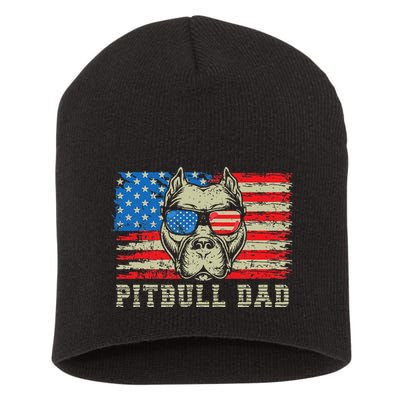 Pitbull Dad American Pit Bull Dog Us Flag 4th Of July Short Acrylic Beanie