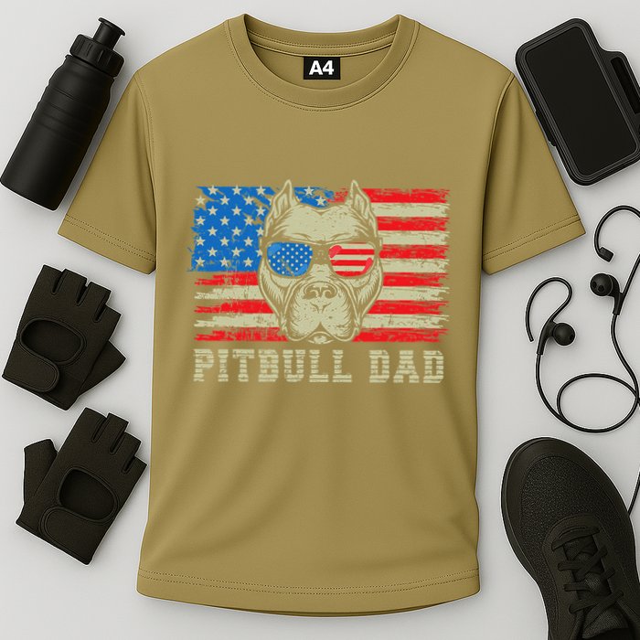 Pitbull Dad American Pit Bull Dog Us Flag 4th Of July Performance Shirt