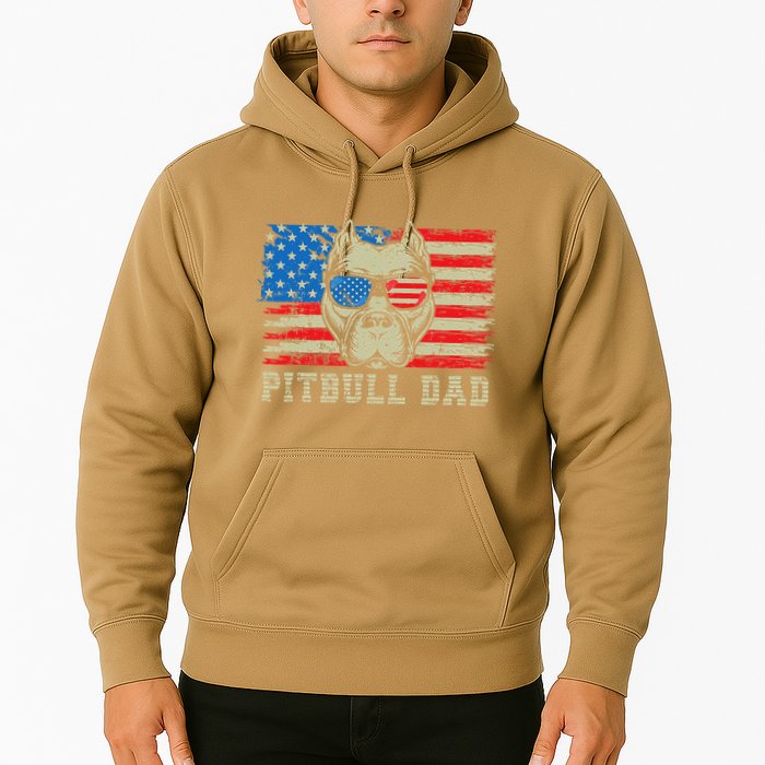 Pitbull Dad American Pit Bull Dog Us Flag 4th Of July Hoodie
