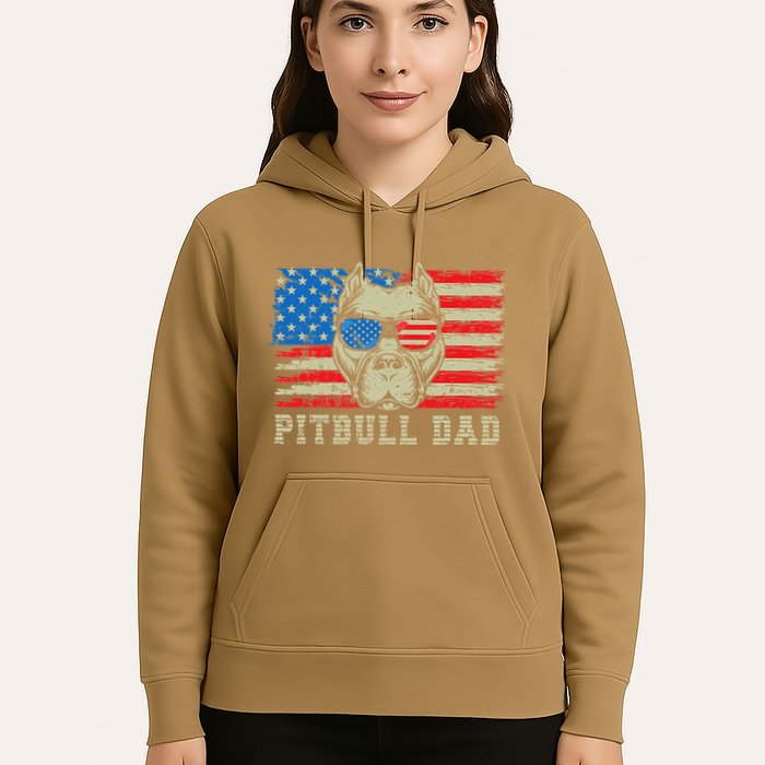 Pitbull Dad American Pit Bull Dog Us Flag 4th Of July Hoodie