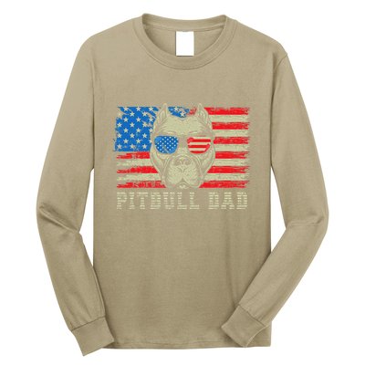Pitbull Dad American Pit Bull Dog Us Flag 4th Of July Long Sleeve Shirt