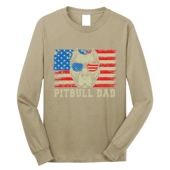 Pitbull Dad American Pit Bull Dog Us Flag 4th Of July Long Sleeve Shirt
