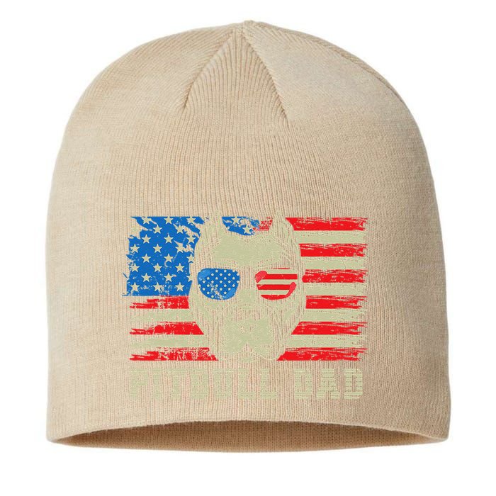 Pitbull Dad American Pit Bull Dog Us Flag 4th Of July Sustainable Beanie