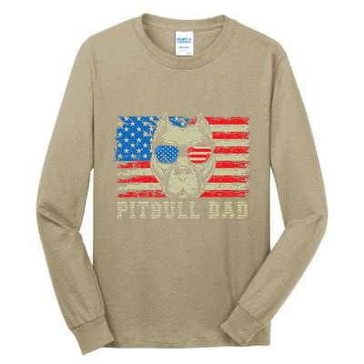 Pitbull Dad American Pit Bull Dog Us Flag 4th Of July Tall Long Sleeve T-Shirt