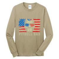 Pitbull Dad American Pit Bull Dog Us Flag 4th Of July Tall Long Sleeve T-Shirt