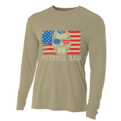 Pitbull Dad American Pit Bull Dog Us Flag 4th Of July Cooling Performance Long Sleeve Crew
