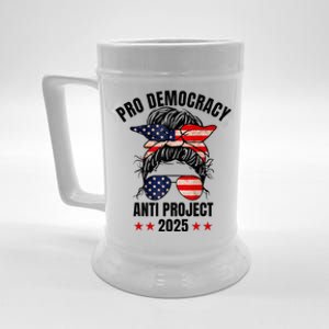 Pro Democracy Anti Project 2025 Stop Project 2025 Messy Bun Beer Stein