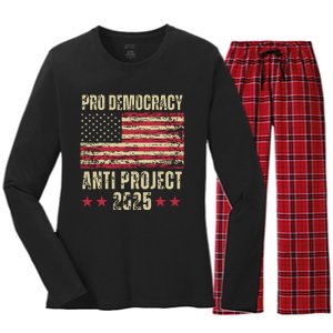 Pro Democracy Anti Project 2025 Stop Project 2025 Anti Trump Women's Long Sleeve Flannel Pajama Set 