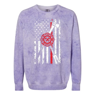 Patriotic Design Axe Halligan Thin Line Red Firefighter Colorblast Crewneck Sweatshirt