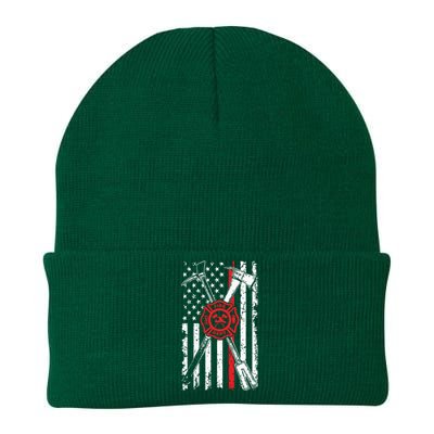 Patriotic Design Axe Halligan Thin Line Red Firefighter Knit Cap Winter Beanie