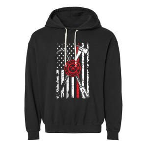 Patriotic Design Axe Halligan Thin Line Red Firefighter Garment-Dyed Fleece Hoodie