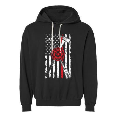 Patriotic Design Axe Halligan Thin Line Red Firefighter Garment-Dyed Fleece Hoodie