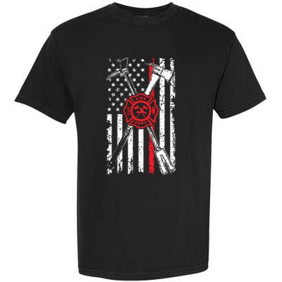 Patriotic Design Axe Halligan Thin Line Red Firefighter Garment-Dyed Heavyweight T-Shirt