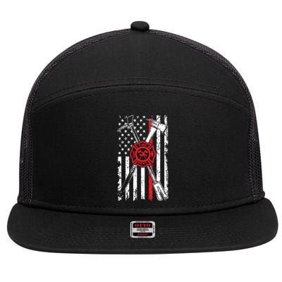 Patriotic Design Axe Halligan Thin Line Red Firefighter 7 Panel Mesh Trucker Snapback Hat