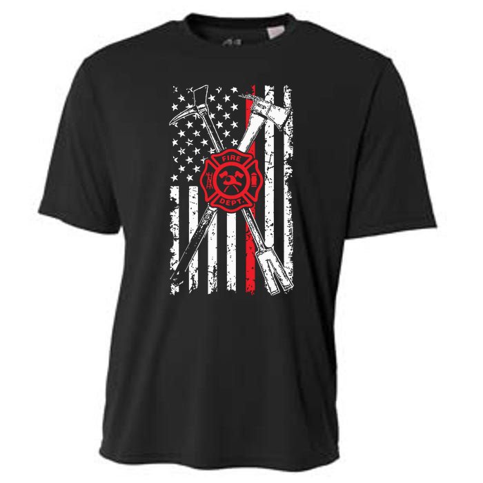 Patriotic Design Axe Halligan Thin Line Red Firefighter Cooling Performance Crew T-Shirt