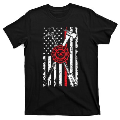 Patriotic Design Axe Halligan Thin Line Red Firefighter T-Shirt