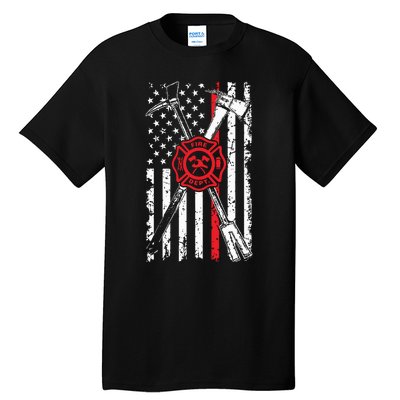 Patriotic Design Axe Halligan Thin Line Red Firefighter Tall T-Shirt