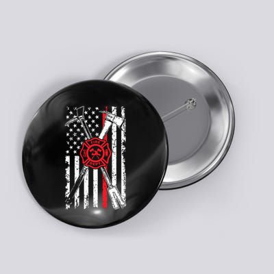 Patriotic Design Axe Halligan Thin Line Red Firefighter Button