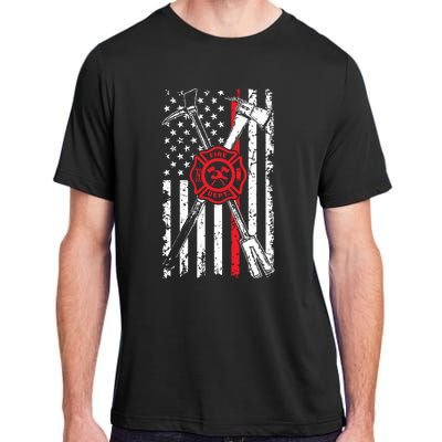 Patriotic Design Axe Halligan Thin Line Red Firefighter Adult ChromaSoft Performance T-Shirt