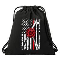 Patriotic Design Axe Halligan Thin Line Red Firefighter Drawstring Bag