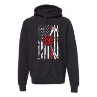 Patriotic Design Axe Halligan Thin Line Red Firefighter Premium Hoodie