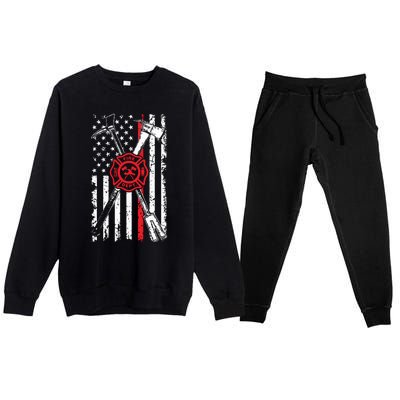 Patriotic Design Axe Halligan Thin Line Red Firefighter Premium Crewneck Sweatsuit Set