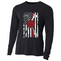Patriotic Design Axe Halligan Thin Line Red Firefighter Cooling Performance Long Sleeve Crew