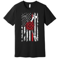 Patriotic Design Axe Halligan Thin Line Red Firefighter Premium T-Shirt