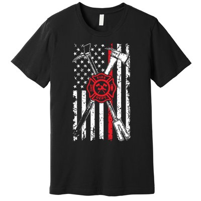 Patriotic Design Axe Halligan Thin Line Red Firefighter Premium T-Shirt