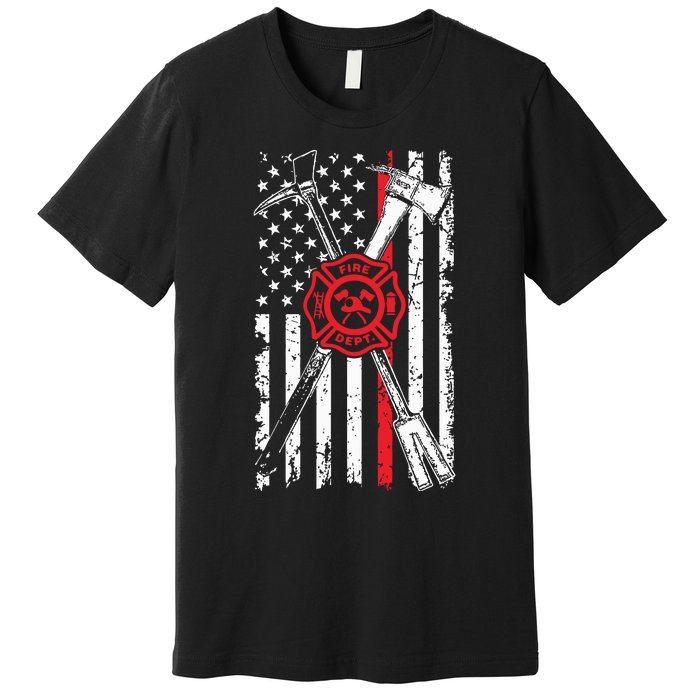 Patriotic Design Axe Halligan Thin Line Red Firefighter Premium T-Shirt