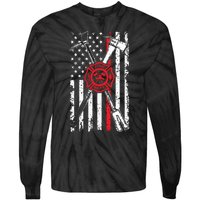 Patriotic Design Axe Halligan Thin Line Red Firefighter Tie-Dye Long Sleeve Shirt