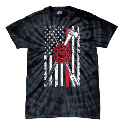 Patriotic Design Axe Halligan Thin Line Red Firefighter Tie-Dye T-Shirt