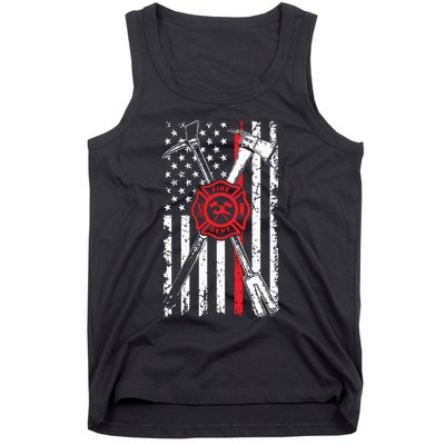 Patriotic Design Axe Halligan Thin Line Red Firefighter Tank Top