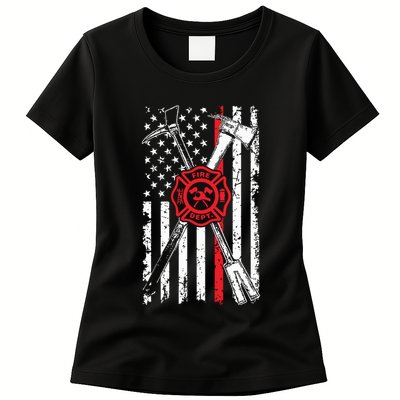 Patriotic Design Axe Halligan Thin Line Red Firefighter Women's T-Shirt