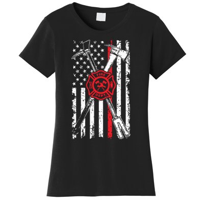 Patriotic Design Axe Halligan Thin Line Red Firefighter Women's T-Shirt