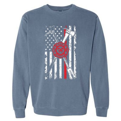 Patriotic Design Axe Halligan Thin Line Red Firefighter Garment-Dyed Sweatshirt