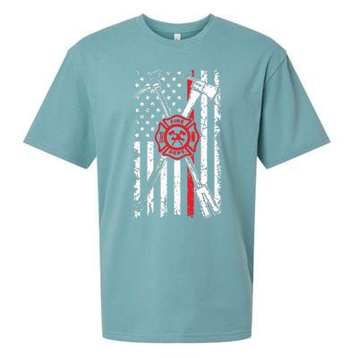 Patriotic Design Axe Halligan Thin Line Red Firefighter Sueded Cloud Jersey T-Shirt