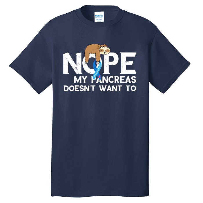 Pancreas Diabetes Awareness Blood Sugar Diabetic Sloth T1D Tall T-Shirt