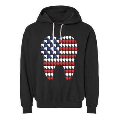 Patriotic Dentist American Flag Tooth 4th Of July Women Garment-Dyed Fleece Hoodie