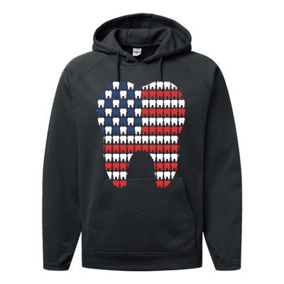 Patriotic Dentist American Flag Tooth 4th Of July Women Performance Fleece Hoodie