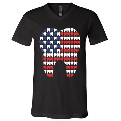 Patriotic Dentist American Flag Tooth 4th Of July Women V-Neck T-Shirt