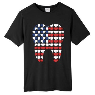 Patriotic Dentist American Flag Tooth 4th Of July Women Tall Fusion ChromaSoft Performance T-Shirt