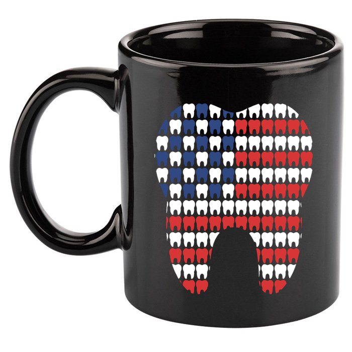 Patriotic Dentist American Flag Tooth 4th Of July Women 11oz C Handle Ceramic Mug