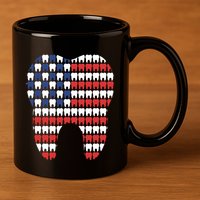 Patriotic Dentist American Flag Tooth 4th Of July Women 11oz C Handle Ceramic Mug