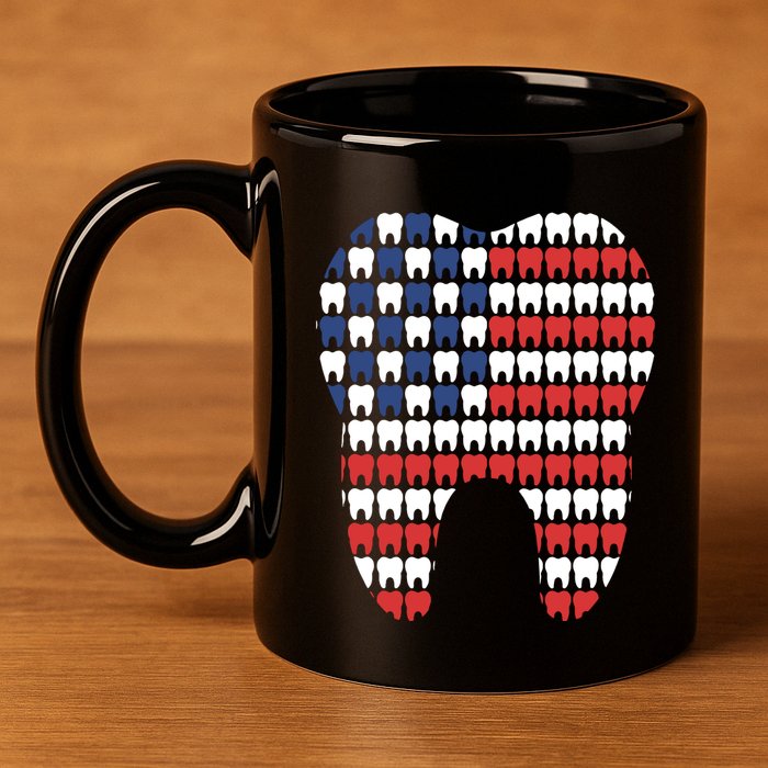 Patriotic Dentist American Flag Tooth 4th Of July Women 11oz C Handle Ceramic Mug